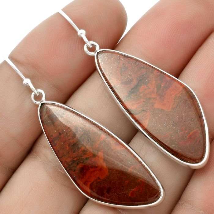 Natural Red Moss Agate Earrings SDE66616 E-1001, 13x34 mm