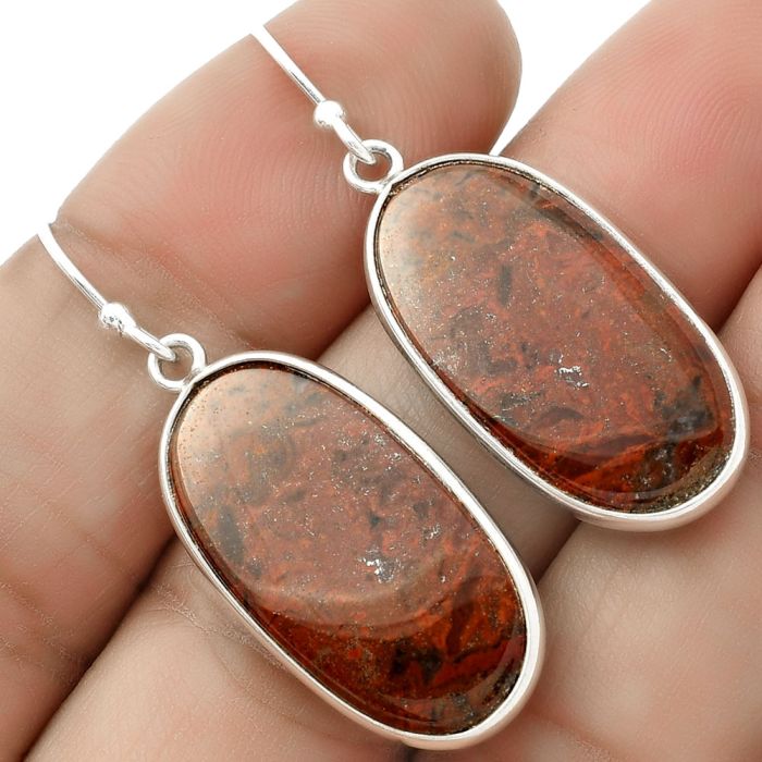 Natural Red Moss Agate Earrings SDE66620 E-1001, 13x24 mm