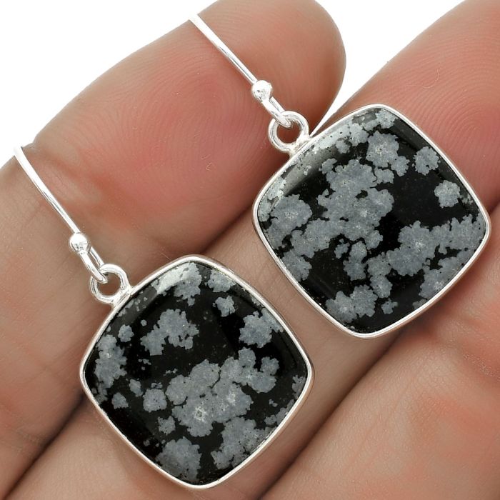 Natural Snow Flake Obsidian Earrings SDE66630 E-1001, 16x16 mm