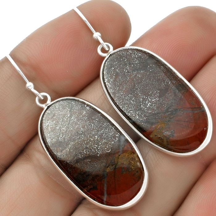 Natural Red Moss Agate Earrings SDE66651 E-1001, 15x29 mm