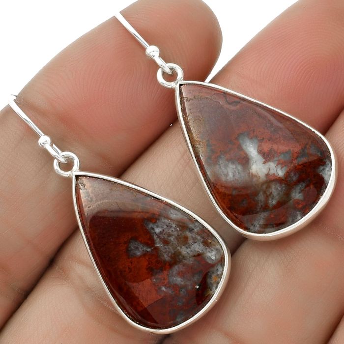 Natural Red Moss Agate Earrings SDE66655 E-1001, 15x23 mm