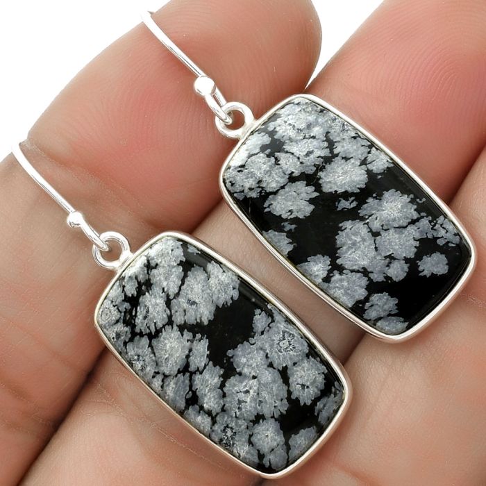 Natural Snow Flake Obsidian Earrings SDE66714 E-1001, 13x22 mm