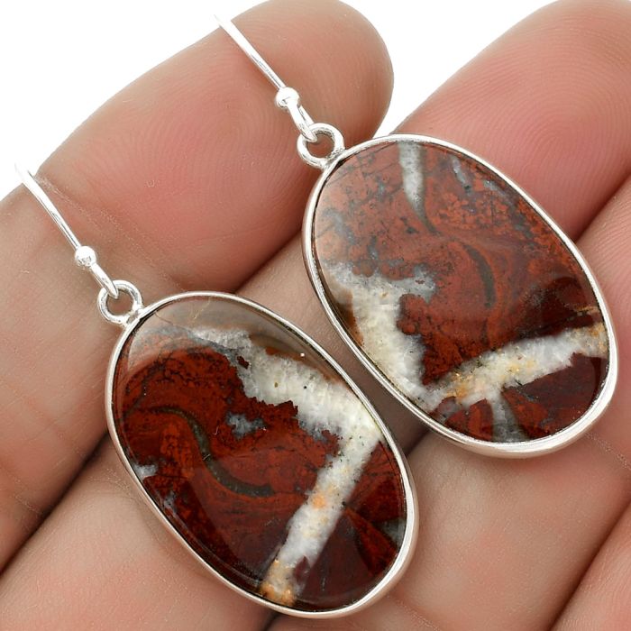 Natural Red Moss Agate Earrings SDE66746 E-1001, 17x26 mm