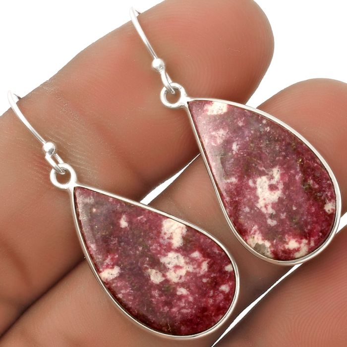Natural Pink Thulite - Norway Earrings SDE66835 E-1001, 14x25 mm
