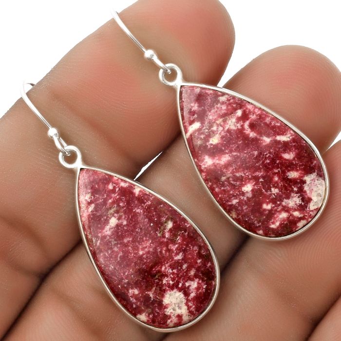 Natural Pink Thulite - Norway Earrings SDE67027 E-1001, 16x27 mm