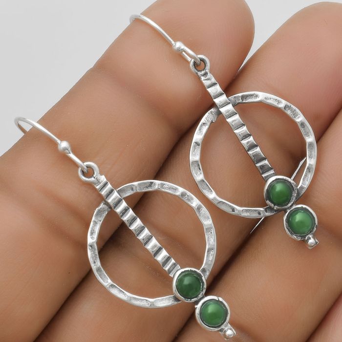 Natural Green Onyx Earrings SDE67266 E-1223, 4x4 mm