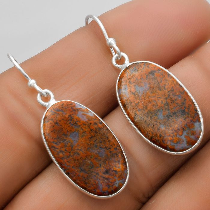 Natural Red Moss Agate Earrings SDE67506 E-1001, 12x21 mm