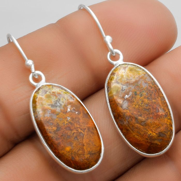 Natural Red Moss Agate Earrings SDE67520 E-1001, 11x20 mm
