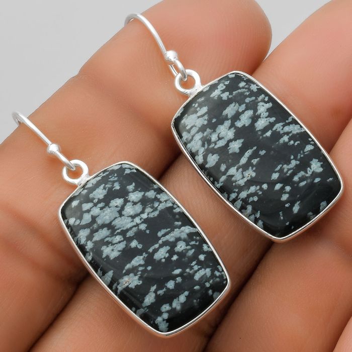 Natural Snow Flake Obsidian Earrings SDE67521 E-1001, 14x23 mm