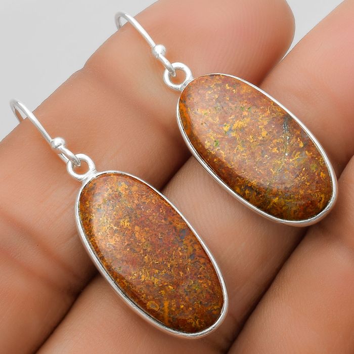 Natural Red Moss Agate Earrings SDE67528 E-1001, 11x23 mm