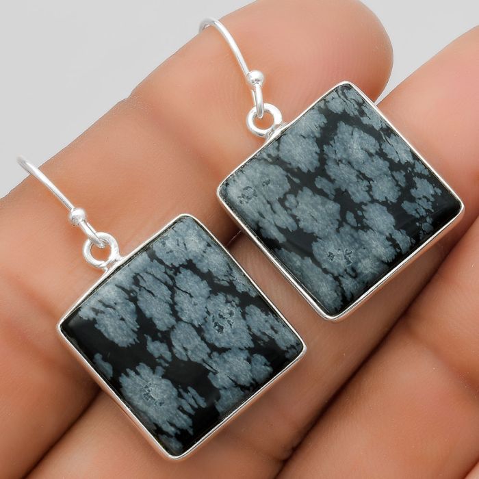 Natural Snow Flake Obsidian Earrings SDE67567 E-1001, 17x17 mm