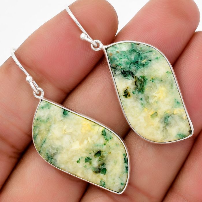 Natural Tree Weed Moss Agate - India Earrings SDE67711 E-1001, 15x30 mm