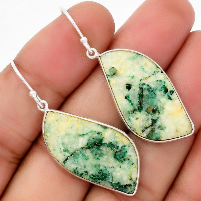Natural Tree Weed Moss Agate - India Earrings SDE67712 E-1001, 15x30 mm