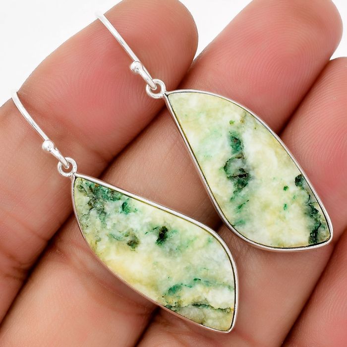 Natural Tree Weed Moss Agate - India Earrings SDE67716 E-1001, 13x30 mm