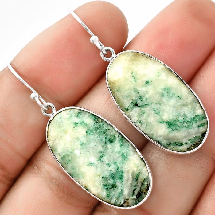Natural Tree Weed Moss Agate - India Earrings SDE68702 E-1001, 14x25 mm