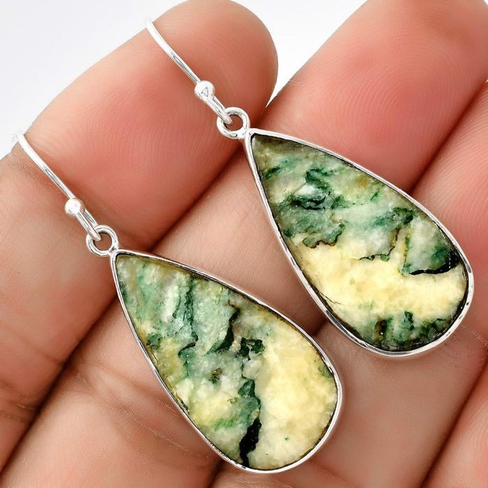 Natural Tree Weed Moss Agate - India Earrings SDE68794 E-1001, 13x26 mm