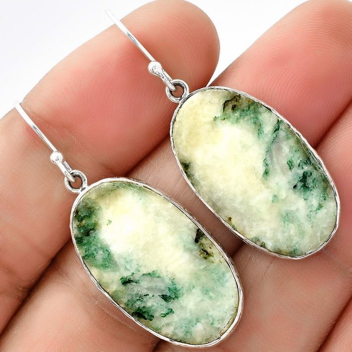 Natural Tree Weed Moss Agate - India Earrings SDE68798 E-1001, 15x26 mm