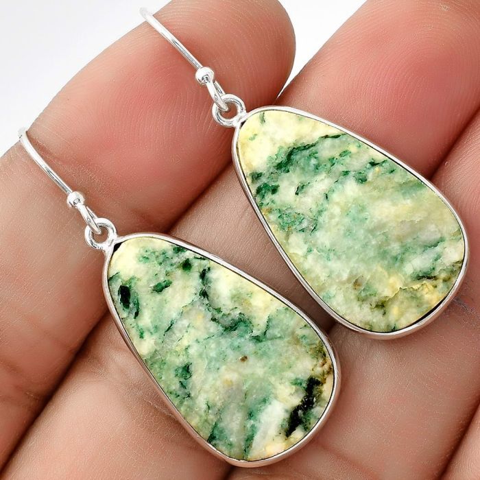 Natural Tree Weed Moss Agate - India Earrings SDE69062 E-1001, 15x25 mm