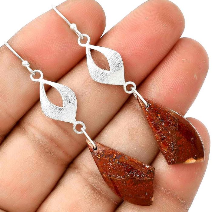 Natural Red Moss Agate Earrings SDE69258 E-1094, 11x25 mm