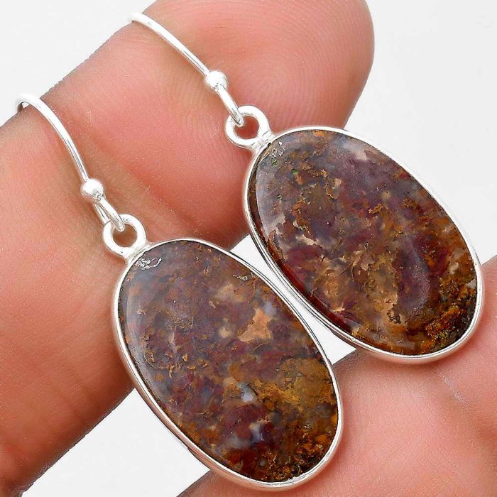 Natural Red Moss Agate Earrings SDE69493 E-1001, 13x21 mm