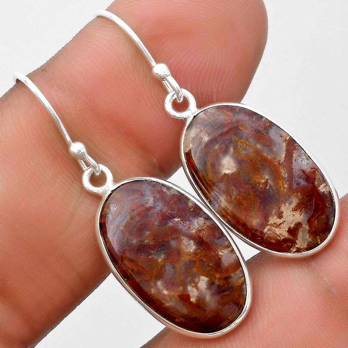 Natural Red Moss Agate Earrings SDE69573 E-1001, 12x19 mm