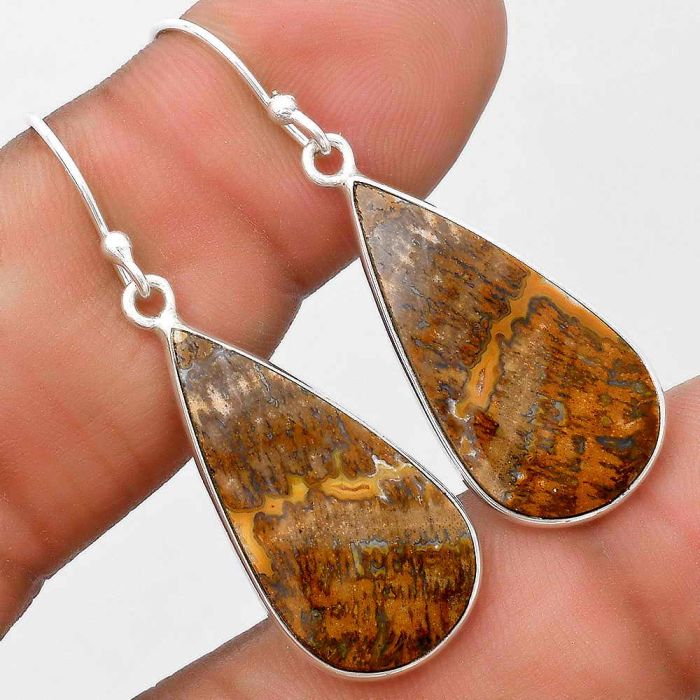 Natural Palm Root Fossil Agate Earrings SDE69649 E-1001, 13x26 mm