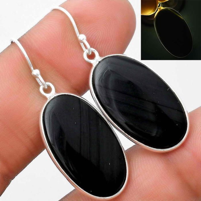 Natural Black Lace Obsidian Earrings SDE69681 E-1001, 15x25 mm