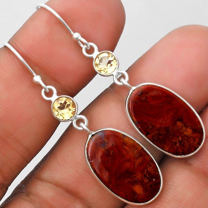 Natural Red Moss Agate & Citrine Earrings SDE70166 E-1002, 12x18 mm