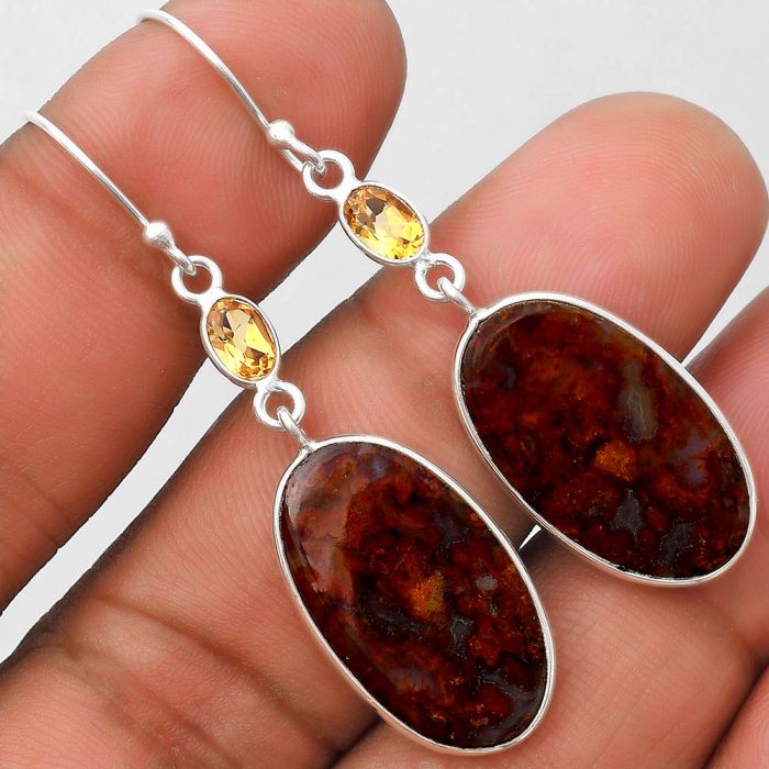 Natural Red Moss Agate & Citrine Earrings SDE70185 E-1002, 13x22 mm