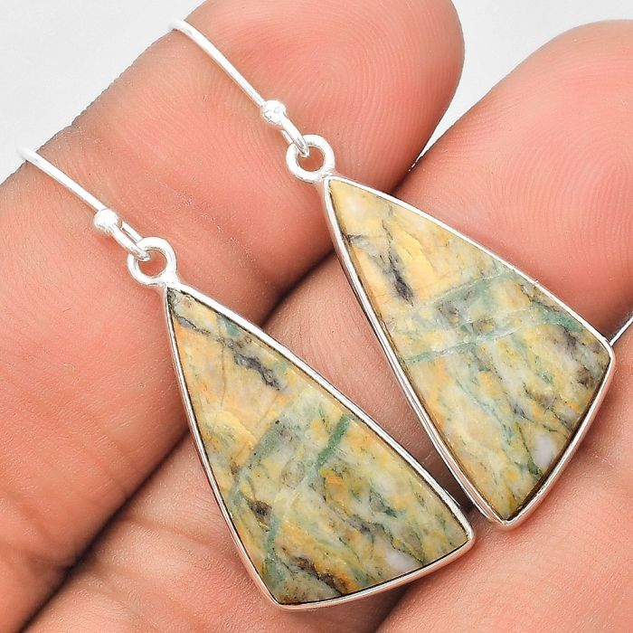 Natural Tree Weed Moss Agate - India Earrings SDE70401 E-1001, 13x26 mm