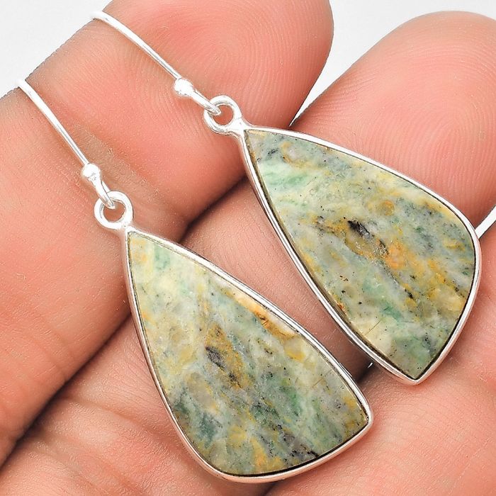 Natural Tree Weed Moss Agate - India Earrings SDE70407 E-1001, 14x26 mm