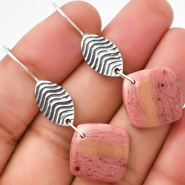 Natural Pink Tulip Quartz Earrings SDE70946 E-1203, 16x16 mm