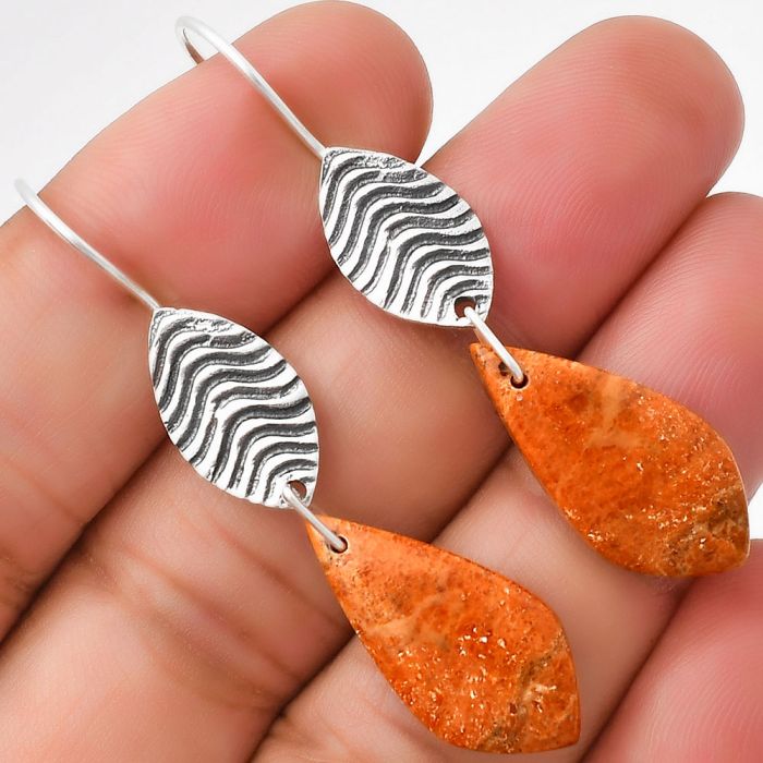Natural Red Sponge Coral Earrings SDE71014 E-5139, 11x23 mm