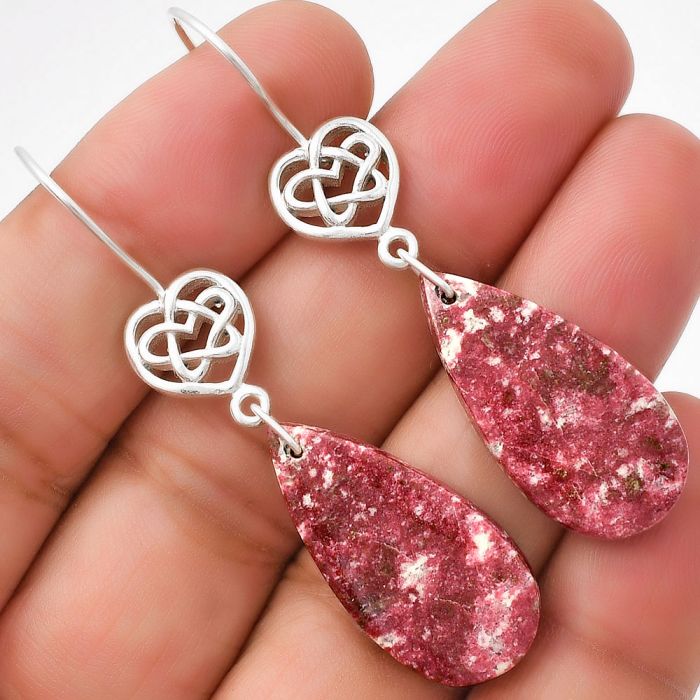 Celtic - Natural Pink Thulite - Norway Earrings SDE71029 E-1213, 14x28 mm