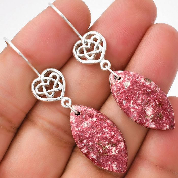 Celtic - Natural Pink Thulite - Norway Earrings SDE71030 E-5149, 13x26 mm