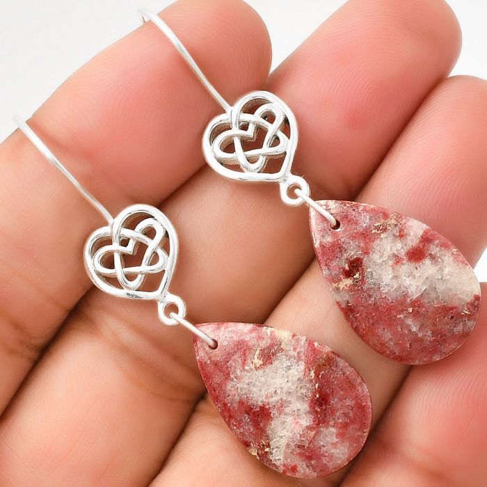 Celtic - Natural Pink Thulite - Norway Earrings SDE71092 E-1213, 14x22 mm