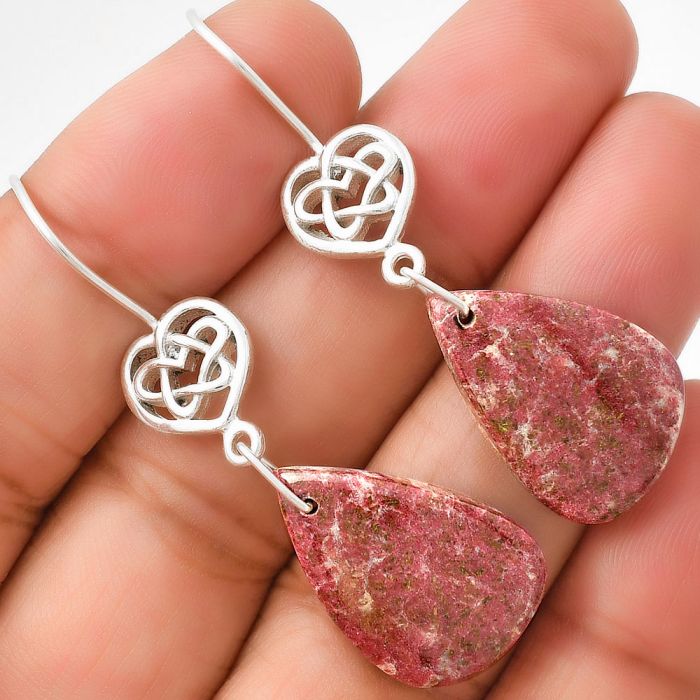 Celtic - Natural Pink Thulite - Norway Earrings SDE71094 E-1213, 15x22 mm