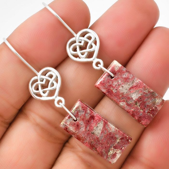 Celtic - Natural Pink Thulite - Norway Earrings SDE71100 E-5149, 10x20 mm