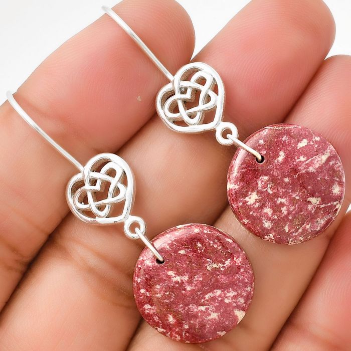 Celtic - Natural Pink Thulite - Norway Earrings SDE71108 E-5149, 18x18 mm