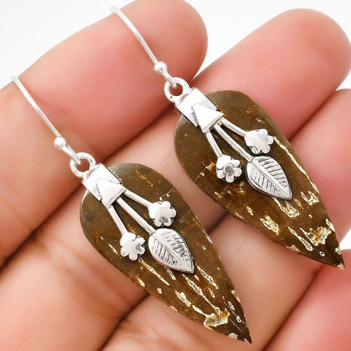 Natural Palm Root Fossil Agate Earrings SDE71114 E-5169, 14x32 mm