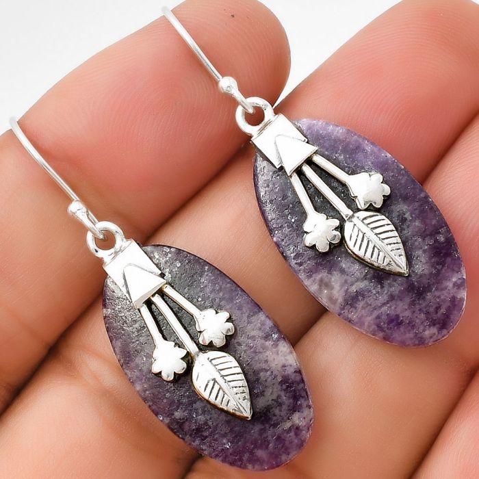 Natural Purple Lepidolite Earrings SDE71128 E-5169, 14x25 mm