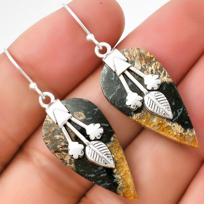 Natural Palm Root Fossil Agate Earrings SDE71131 E-5169, 14x27 mm