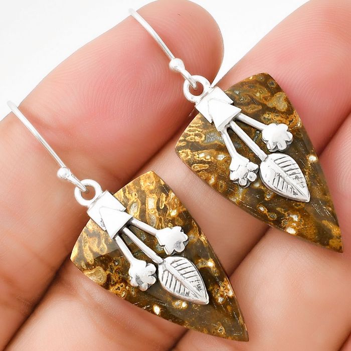Natural Palm Root Fossil Agate Earrings SDE71145 E-1233, 16x25 mm