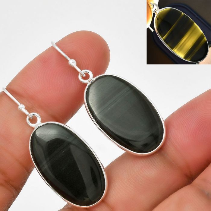 Natural Black Lace Obsidian Earrings SDE71303 E-1001, 13x23 mm