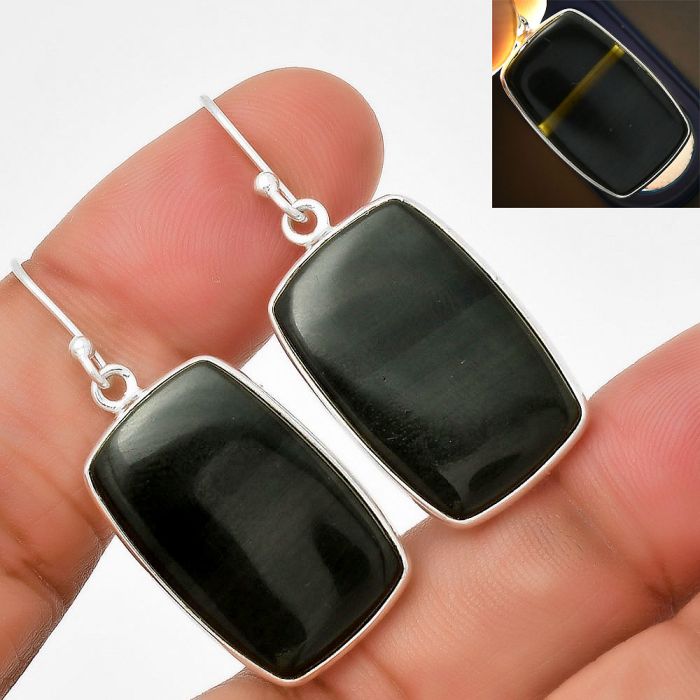 Natural Black Lace Obsidian Earrings SDE71304 E-1001, 15x23 mm
