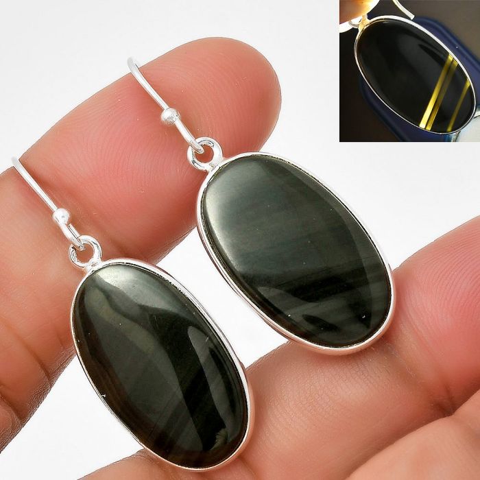 Natural Black Lace Obsidian Earrings SDE71305 E-1001, 14x22 mm
