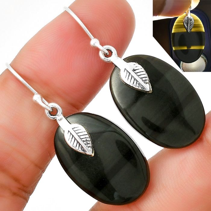 Black Lace Obsidian Earrings SDE71533 E-1137, 15x22 mm