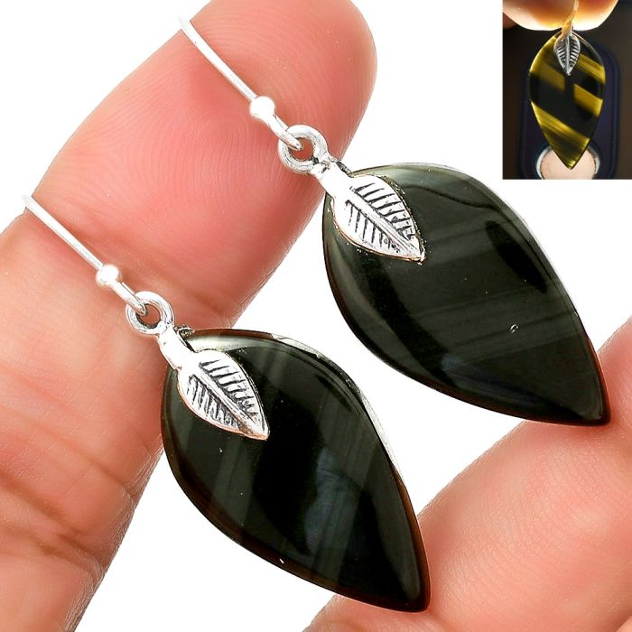 Black Lace Obsidian Earrings SDE71534 E-1137, 14x25 mm