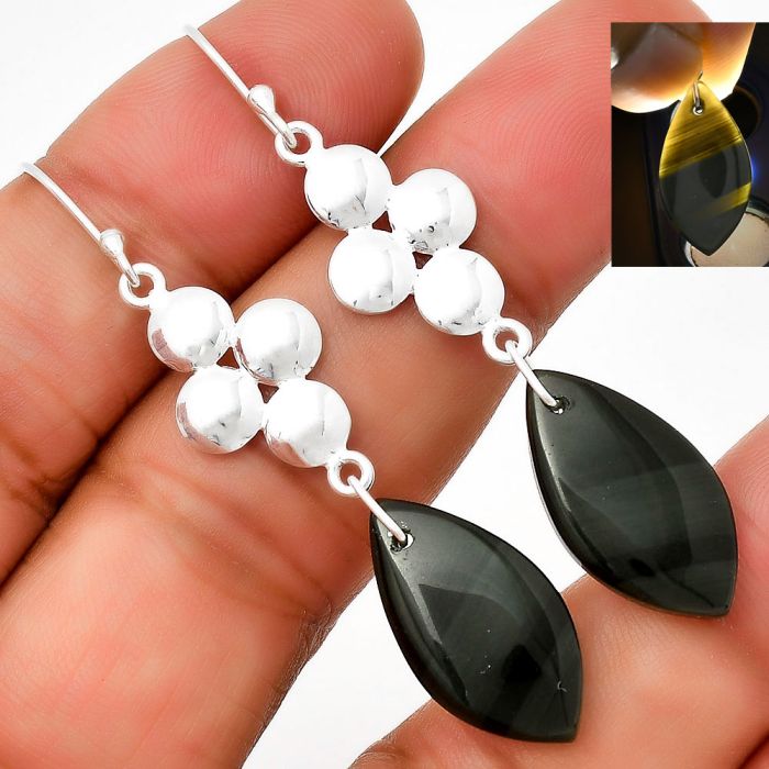 Black Lace Obsidian Earrings SDE71573 E-1094, 11x21 mm