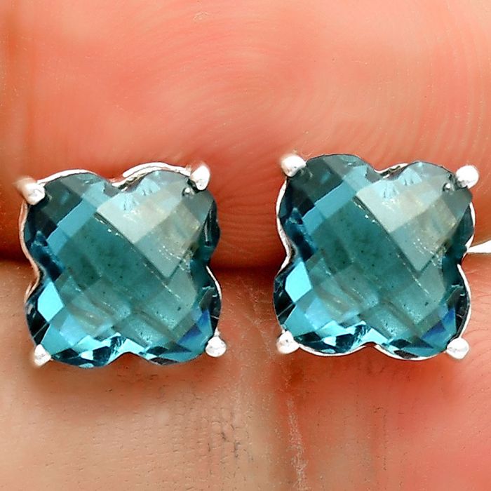 Faceted Lab Created London Blue Topaz Earrings SDE73263 E-1017, 8x8 mm